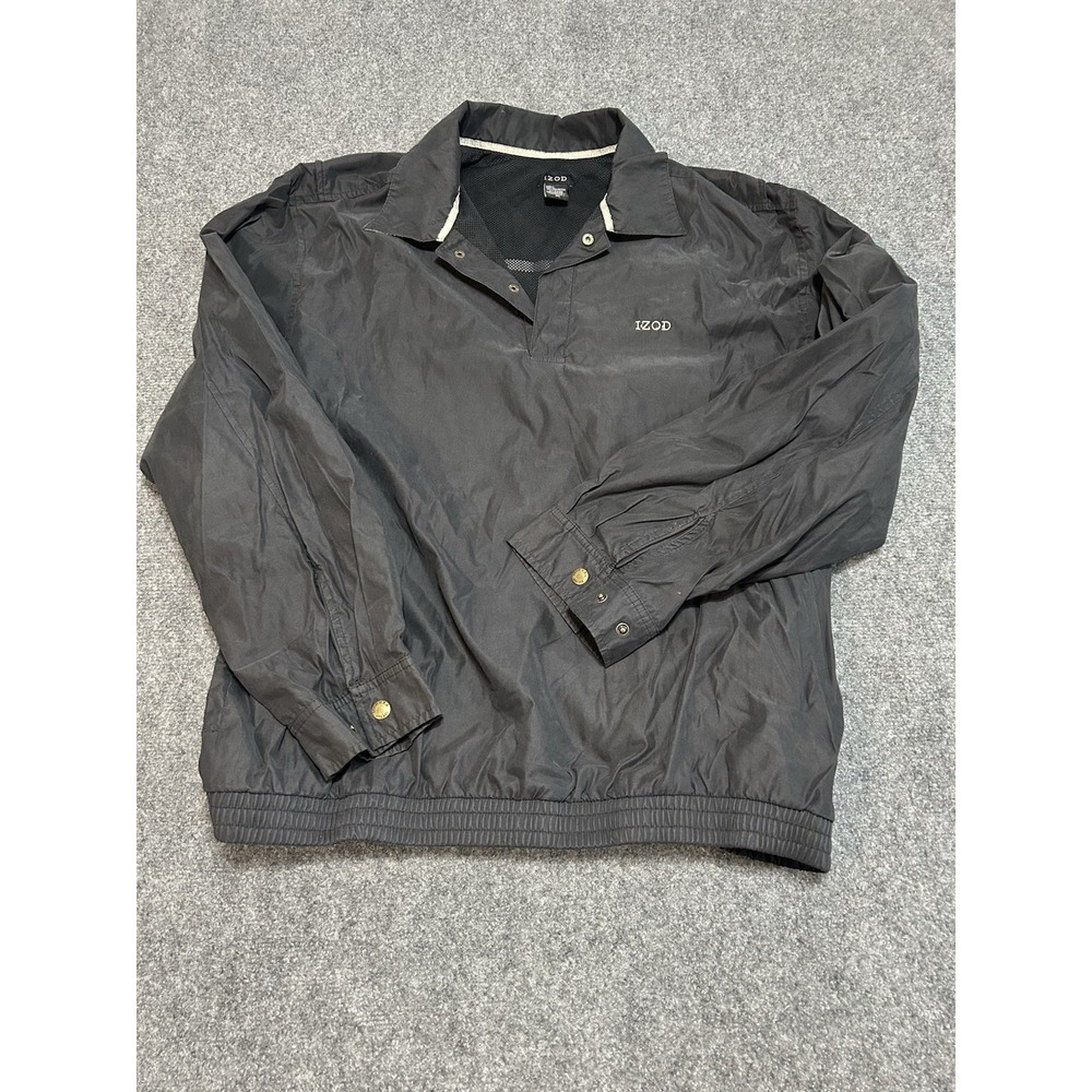 IZOD Golf Wind‎ Shirt Mens Sz XL 1/4 Snap Pullover Black Jacket Pockets Vented